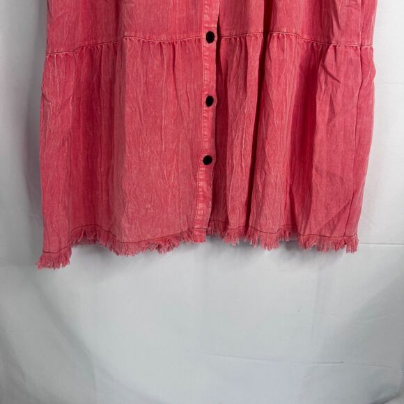 Umgee Sleeveless Button Down Raw Hem Stonewash Pink Dress Size Large - Picture 5 of 8